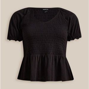 Cotton modal slub smocked short sleeve babydoll